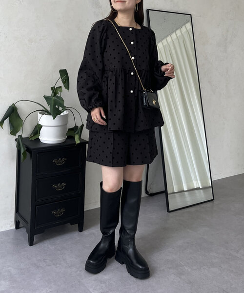 セール】【バックウエストゴム】フロッキードットショートパンツ