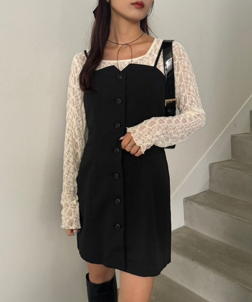 one after another NICE CLAUP(ワンアフターアナザーナイスクラップ)の「【OTONA NICE】チョーカー付きチュニック(チュニック・レディース・アイボリー/ブラック/ブラウン系その他・FREE)」の1枚目の写真