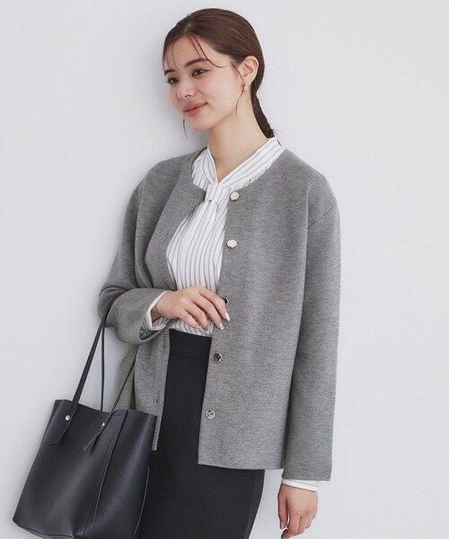 index（インデックス）の「◆ノーカラーコーディガン【洗濯機洗い可】（カーディガン/ボレロ・レディース・オフホワイト/グレー/ブラック/ブルーグリーン・00）」の3枚目の写真