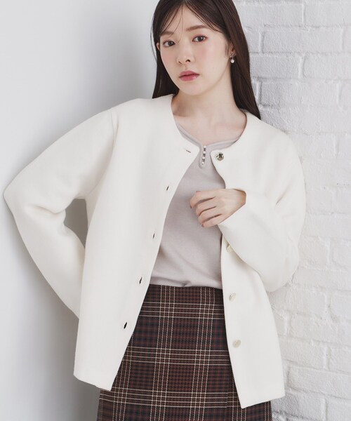 セール】ノーカラーコーディガン【洗濯機洗い可】（カーディガン