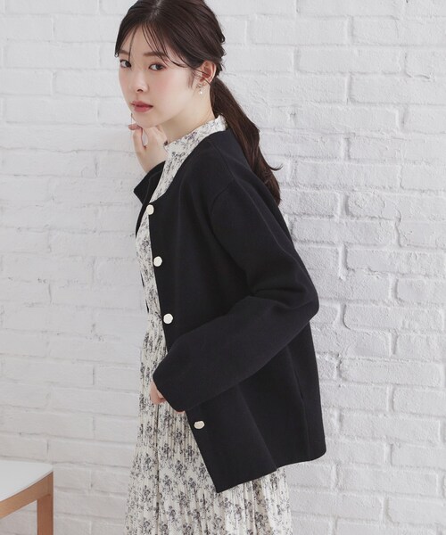 index（インデックス）の「◆ノーカラーコーディガン【洗濯機洗い可】（カーディガン/ボレロ・レディース・オフホワイト/グレー/ブラック/ブルーグリーン・00）」の7枚目の写真