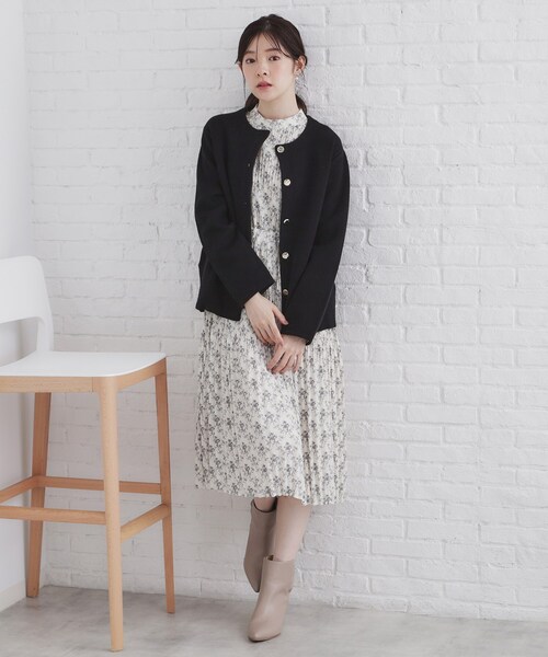 タグ付き 未使用品 45R インディゴ モカシンニットのボレロ ジャケット 2 洗える】ROSY FUTURE ニットジャケット （カーディガン・ボレロ