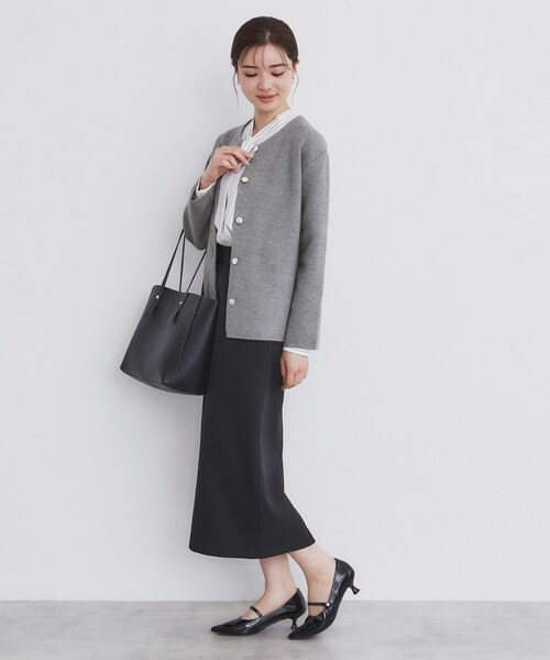 index（インデックス）の「◆ノーカラーコーディガン【洗濯機洗い可】（カーディガン/ボレロ・レディース・オフホワイト/グレー/ブラック/ブルーグリーン・00）」の13枚目の写真