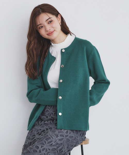 index（インデックス）の「◆ノーカラーコーディガン【洗濯機洗い可】（カーディガン/ボレロ・レディース・オフホワイト/グレー/ブラック/ブルーグリーン・00）」の16枚目の写真