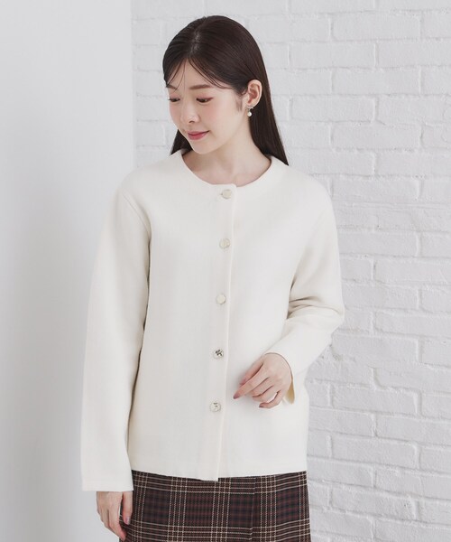 セール】ノーカラーコーディガン【洗濯機洗い可】（カーディガン