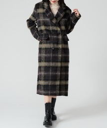 Shaggy Fake Wool Double Breasted Check Coat / シャギーダブルブレスト チェックコート