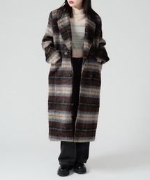 Shaggy Fake Wool Double Breasted Check Coat / シャギーダブルブレスト チェックコート