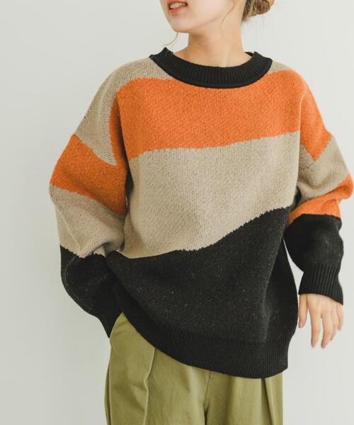 セール】総柄クルーネックニットプルオーバー（ニット/セーター