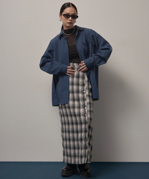 Solace（ソレイス）の「フロントボタンチェックロングナロースカート/セットアップ対応（スカート・レディース・ブラック/ブラウン・FREE）」の21枚目の写真