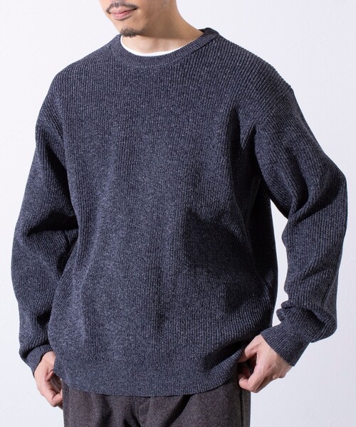 GLOSTER（グロスター）の「【GLOSTER/グロスター】片畦編み ミックス クルーネック  プルオーバー ニット（ニット/セーター・メンズ・チャコールグレー/イエロー/ブルー・M/L/S）」の2枚目の写真