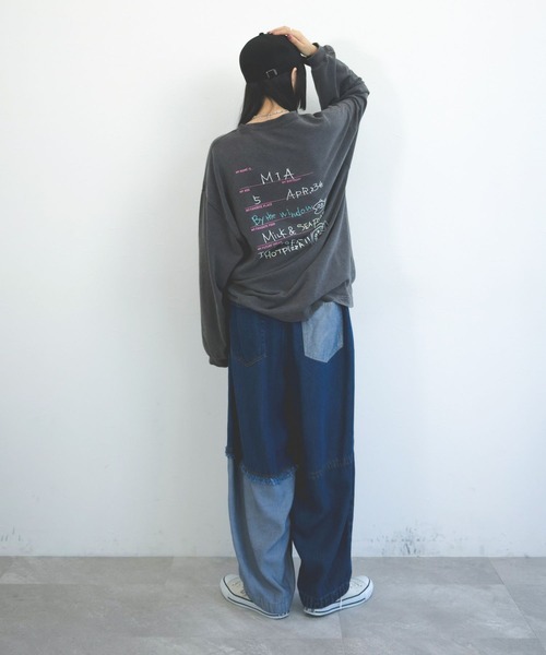 niko and...（ニコアンド）の「【MODE NORM CORE】ミニ裏毛グラフィックロングTシャツ（Tシャツ/カットソー・レディース・スモーク/ライトグリーン/オフホワイト・FREE）」の9枚目の写真