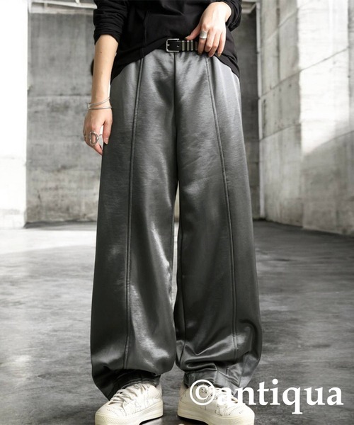 antiqua(アンティカ)の「サテン裏毛パンツ(その他パンツ・レディース・ブラック/グレー・ONESIZE)」の2枚目の写真