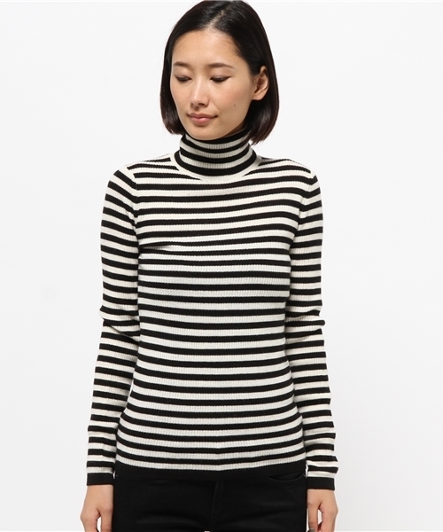 JOURNAL STANDARD（ジャーナルスタンダード）の「リブボーダームジ タートルネックプルオーバー#（ニット/セーター・レディース・チャコールグレー/ホワイト系その他/ブラック/アイボリー・FREE）」の9枚目の写真