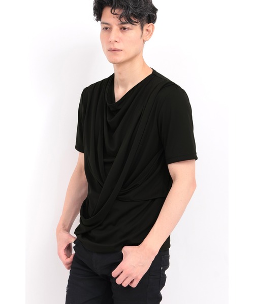 TORNADO MART(トルネードマート)の「TORNADO MART∴ストールドレープ半袖カットソー(Tシャツ/カットソー・メンズ・ホワイト/ブラック・L/M/LL)」の2枚目の写真