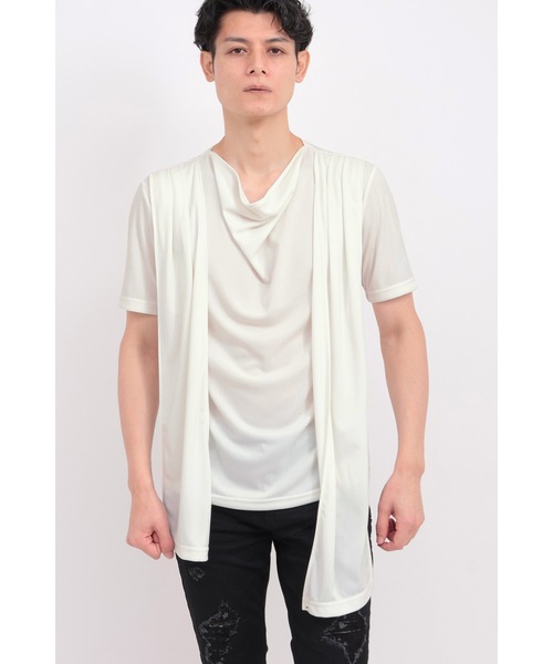 TORNADO MART(トルネードマート)の「TORNADO MART∴ストールドレープ半袖カットソー(Tシャツ/カットソー・メンズ・ホワイト/ブラック・L/M/LL)」の3枚目の写真