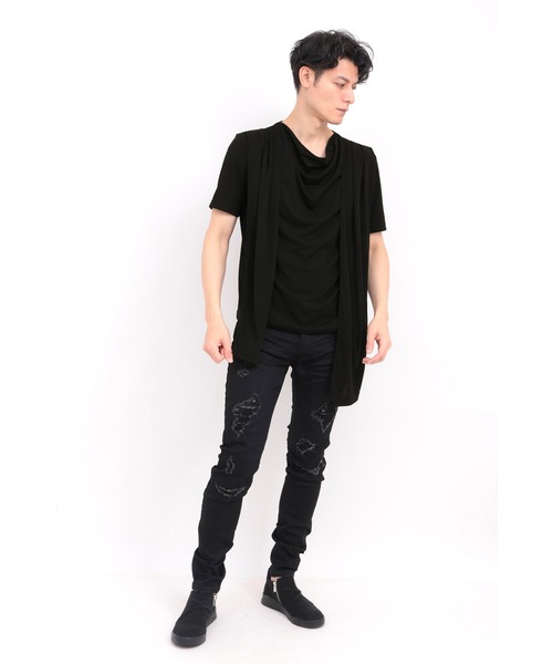 TORNADO MART(トルネードマート)の「TORNADO MART∴ストールドレープ半袖カットソー(Tシャツ/カットソー・メンズ・ホワイト/ブラック・L/M/LL)」の6枚目の写真