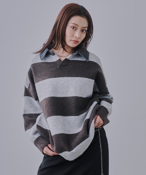 【美品】Time is on タイムイズオン　ニット　ボーダー　サイズフリー セール】Levi's/リーバイス ボーダー セーター（ニット/セーター