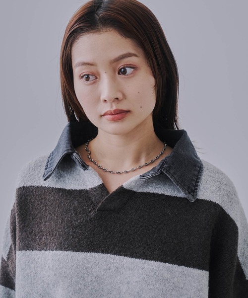 bita.(ビタ)の「デニムドッキングボーダーオーバーニット(ニット/セーター・レディース・ブラック/グレー/ブラウン・FREE)」の19枚目の写真