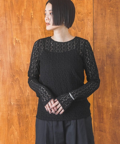 A part by（アパートバイ）の「レースカット_長袖（Tシャツ/カットソー・レディース・オフホワイト/ブラック/ブルー系その他3・FREE）」の6枚目の写真