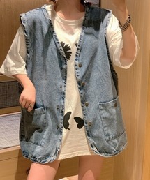 オーバーサイズデニムジレ デニムベスト ビッグシルエット 重ね着