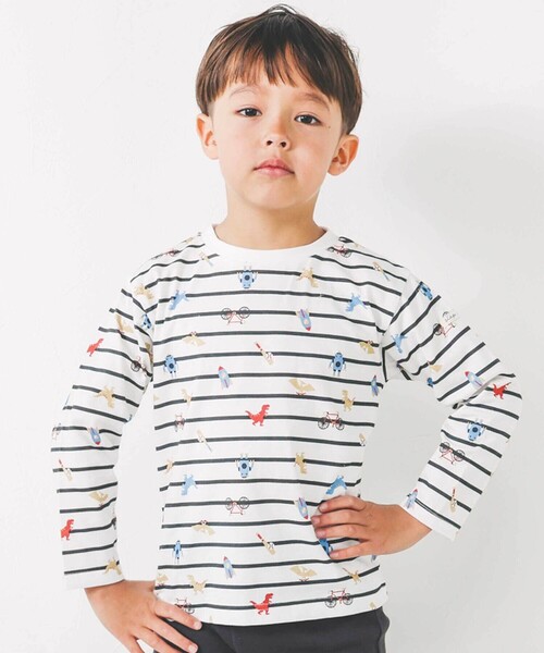 SLAP SLIP(スラップスリップ)の「【スララク/防汚加工】わくわくデザイン男の子長袖Tシャツ(80~130cm)(Tシャツ/カットソー・キッズ・ブルー/グリーン系その他/ブラック系その他/ベージュ/オフホワイト/イエロー/グレー/ホワイト・80cm/90cm/110cm/100cm/120cm/130cm)」の1枚目の写真