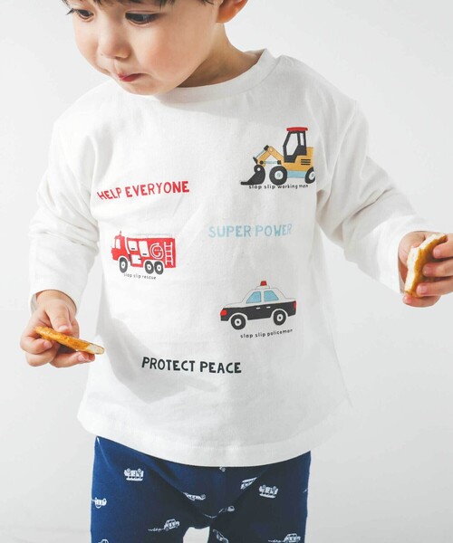 SLAP SLIP(スラップスリップ)の「【スララク/防汚加工】わくわくデザイン男の子長袖Tシャツ(80~130cm)(Tシャツ/カットソー・キッズ・ブルー/グリーン系その他/ブラック系その他/ベージュ/オフホワイト/イエロー/グレー/ホワイト・80cm/90cm/110cm/100cm/120cm/130cm)」の2枚目の写真