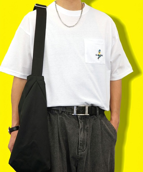 Burner（バーナー）の「【GROOVY STORE】ワンポイント刺繍ワイドTシャツ（Tシャツ/カットソー・メンズ・ブラック/ネイビー/ホワイト/インディゴブルー/スミクロ/ライトブラック/ホワイト系その他2/ホワイト系その他3/ホワイト系その他4/ホワイト系その他5/ブラック系その他2/ブラック系その他3/ブラック系その他4/コーラルピンク/ブラック系その他5/グレイッシュブルー/ホワイト系その他6・LL/L/M）」の3枚目の写真