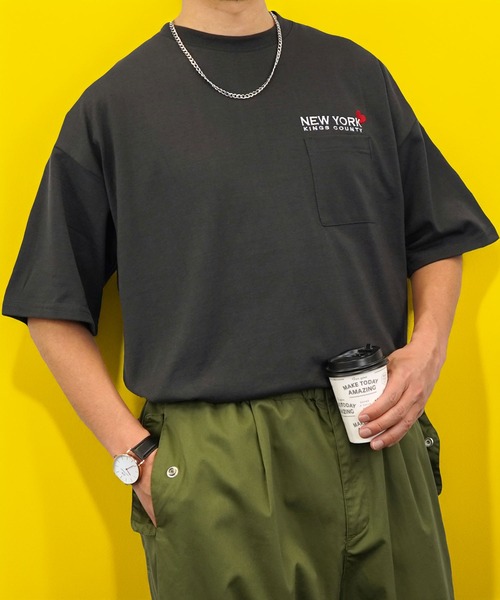 Burner（バーナー）の「【GROOVY STORE】ワンポイント刺繍ワイドTシャツ（Tシャツ/カットソー・メンズ・ブラック/ネイビー/ホワイト/インディゴブルー/スミクロ/ライトブラック/ホワイト系その他2/ホワイト系その他3/ホワイト系その他4/ホワイト系その他5/ブラック系その他2/ブラック系その他3/ブラック系その他4/コーラルピンク/ブラック系その他5/グレイッシュブルー/ホワイト系その他6・LL/L/M）」の13枚目の写真