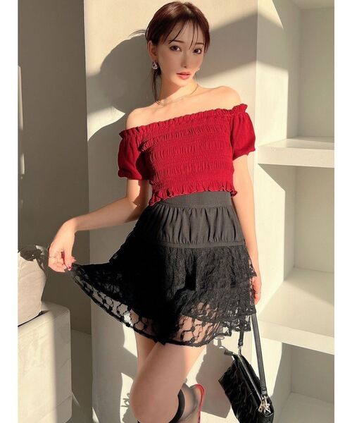 RESEXXY(リゼクシー)の「シャーリングカットトップス(Tシャツ/カットソー・レディース・その他1/ブラック/レッド・FREE)」の7枚目の写真