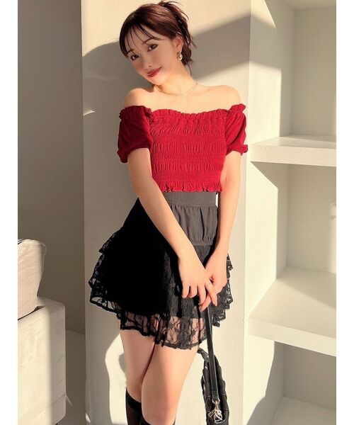 RESEXXY(リゼクシー)の「シャーリングカットトップス(Tシャツ/カットソー・レディース・その他1/ブラック/レッド・FREE)」の8枚目の写真