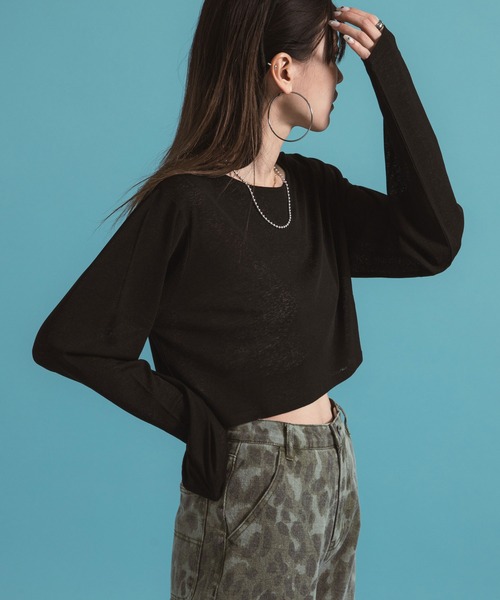 bohmal（ボマール）の「クロップドシアーロンT【大きいサイズ有り】（Tシャツ/カットソー・レディース・ホワイト/ブラック/ブルー/グレー/ピンク/ライム・M～Ｌ/LL～3L）」の2枚目の写真