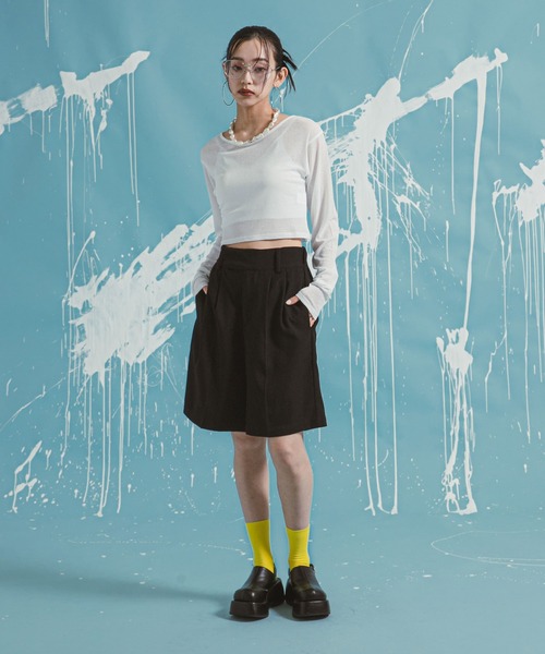 bohmal（ボマール）の「クロップドシアーロンT【大きいサイズ有り】（Tシャツ/カットソー・レディース・ホワイト/ブラック/ブルー/グレー/ピンク/ライム・M～Ｌ/LL～3L）」の7枚目の写真