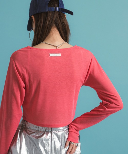 bohmal（ボマール）の「クロップドシアーロンT【大きいサイズ有り】（Tシャツ/カットソー・レディース・ホワイト/ブラック/ブルー/グレー/ピンク/ライム・M～Ｌ/LL～3L）」の20枚目の写真