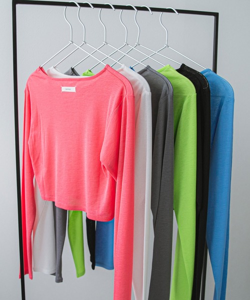 bohmal（ボマール）の「クロップドシアーロンT【大きいサイズ有り】（Tシャツ/カットソー・レディース・ホワイト/ブラック/ブルー/グレー/ピンク/ライム・M～Ｌ/LL～3L）」の10枚目の写真