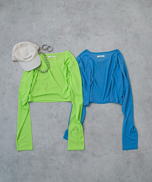 bohmal（ボマール）の「クロップドシアーロンT【大きいサイズ有り】（Tシャツ/カットソー・レディース・ホワイト/ブラック/ブルー/グレー/ピンク/ライム・M～Ｌ/LL～3L）」の12枚目の写真