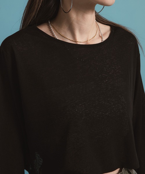 bohmal（ボマール）の「クロップドシアーロンT【大きいサイズ有り】（Tシャツ/カットソー・レディース・ホワイト/ブラック/ブルー/グレー/ピンク/ライム・M～Ｌ/LL～3L）」の13枚目の写真