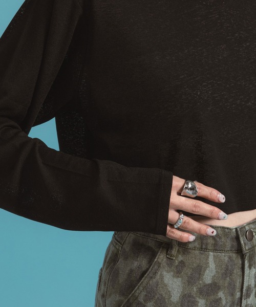 bohmal（ボマール）の「クロップドシアーロンT【大きいサイズ有り】（Tシャツ/カットソー・レディース・ホワイト/ブラック/ブルー/グレー/ピンク/ライム・M～Ｌ/LL～3L）」の9枚目の写真