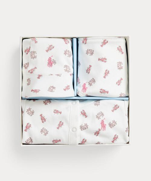 POLO RALPH LAUREN CHILDRENSWEAR(ポロ ラルフ ローレン チルドレンズウェア)の「クラブプリント コットン 3ピース ギフト セット(ベビーギフト・キッズ・ピンク・9M/6M/3M)」の1枚目の写真