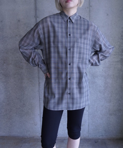 G.V.G.V.（ジーヴィージーヴィー）の「D-RING SHEER PLAID 2WAY SHIRT（シャツ/ブラウス・レディース・グリーン/グレー・ONE SIZE）」の3枚目の写真