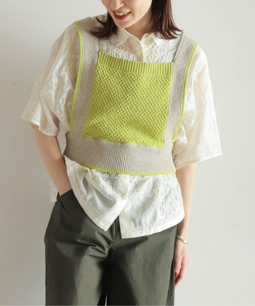 NOMBRE IMPAIR(ノンブルアンペール)の「ブークレコットン スクエアネックベスト(ニット/セーター・レディース・ライトグリーン/ブラック・FREE)」の16枚目の写真