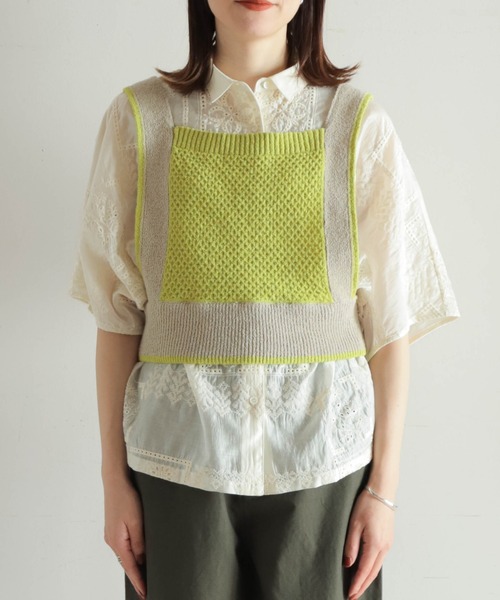 NOMBRE IMPAIR(ノンブルアンペール)の「ブークレコットン スクエアネックベスト(ニット/セーター・レディース・ライトグリーン/ブラック・FREE)」の22枚目の写真