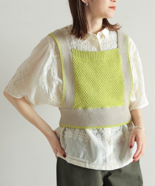 NOMBRE IMPAIR(ノンブルアンペール)の「ブークレコットン スクエアネックベスト(ニット/セーター・レディース・ライトグリーン/ブラック・FREE)」の12枚目の写真