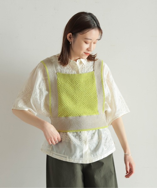 NOMBRE IMPAIR(ノンブルアンペール)の「ブークレコットン スクエアネックベスト(ニット/セーター・レディース・ライトグリーン/ブラック・FREE)」の17枚目の写真