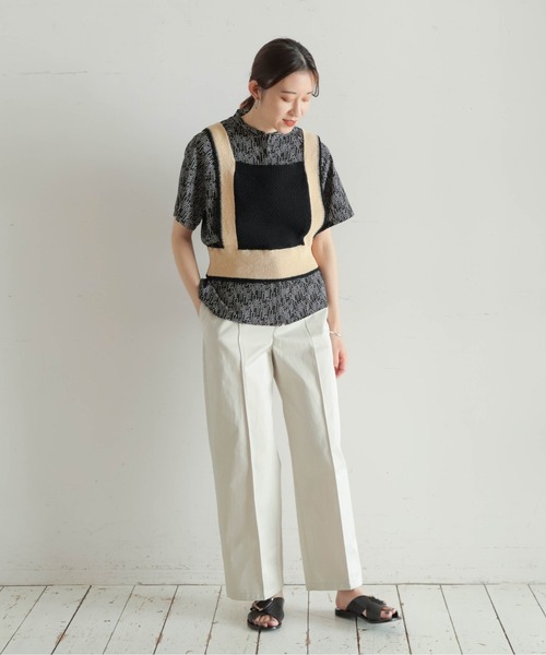 NOMBRE IMPAIR(ノンブルアンペール)の「ブークレコットン スクエアネックベスト(ニット/セーター・レディース・ライトグリーン/ブラック・FREE)」の4枚目の写真