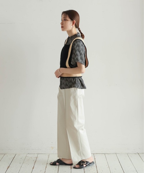 NOMBRE IMPAIR(ノンブルアンペール)の「ブークレコットン スクエアネックベスト(ニット/セーター・レディース・ライトグリーン/ブラック・FREE)」の10枚目の写真