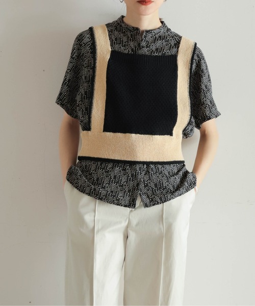 NOMBRE IMPAIR(ノンブルアンペール)の「ブークレコットン スクエアネックベスト(ニット/セーター・レディース・ライトグリーン/ブラック・FREE)」の8枚目の写真