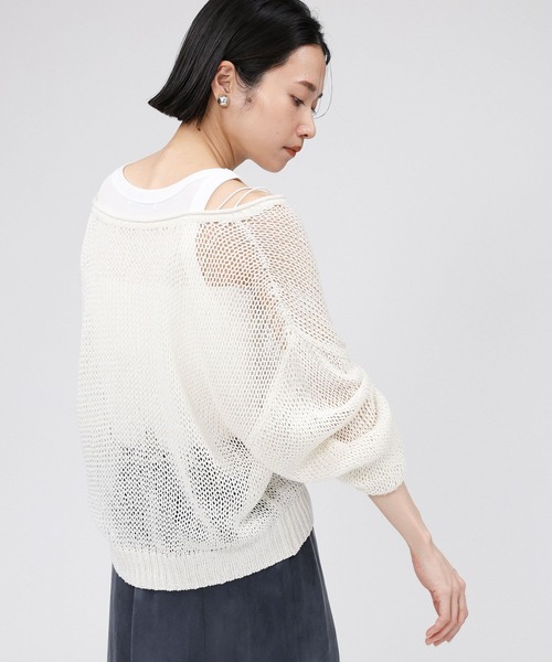 BABYLONE（バビロン）の「シルクローゲージニット（ニット/セーター・レディース・オフホワイト/ベージュ/コーラル/チャコール・フリー）」の7枚目の写真
