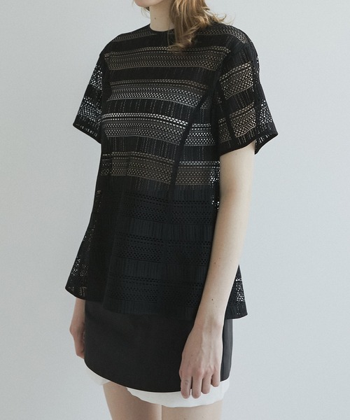 LE CIEL BLEU（ルシェルブルー）の「テープディテールレーストップス / Tape Detail Lace Tops（Tシャツ/カットソー・レディース・ブラック/アイボリー・36）」の10枚目の写真