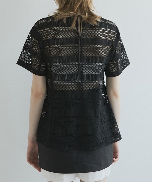 LE CIEL BLEU（ルシェルブルー）の「テープディテールレーストップス / Tape Detail Lace Tops（Tシャツ/カットソー・レディース・ブラック/アイボリー・36）」の12枚目の写真
