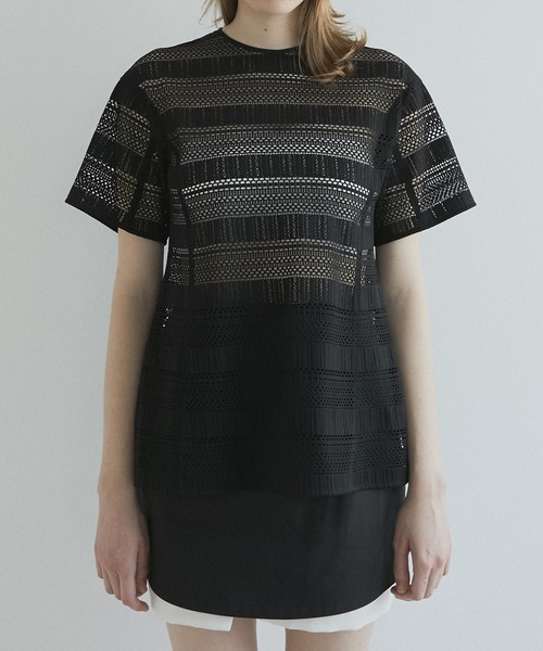 LE CIEL BLEU（ルシェルブルー）の「テープディテールレーストップス / Tape Detail Lace Tops（Tシャツ/カットソー・レディース・ブラック/アイボリー・36）」の9枚目の写真